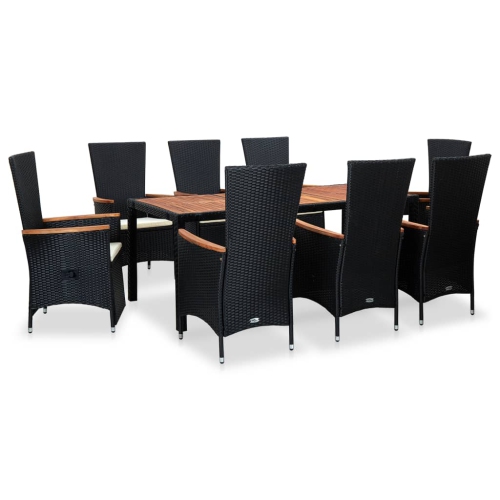 VIDAXL  9 Piece Patio Dining Set With Cushions Poly Rattan In Black