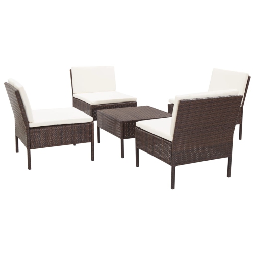 vidaXL 5 Piece Patio Sofa Set with Cushions Poly Rattan Brown