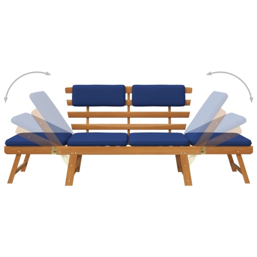 vidaXL Patio Bench with Cushions 2-in-1 75" Solid Acacia Wood