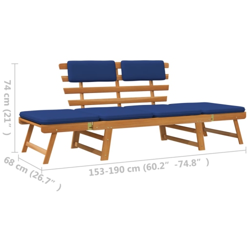 vidaXL Patio Bench with Cushions 2-in-1 75" Solid Acacia Wood