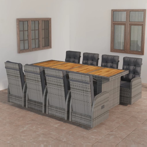 VIDAXL  9 Piece Patio Dining Set With Cushions Poly Rattan In Gray
