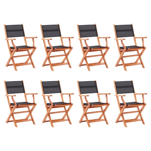 vidaXL Folding Patio Chairs 8 pcs Black Solid Eucalyptus Wood&Textilene