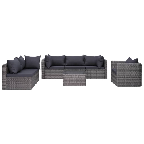 VIDAXL  7 Piece Patio Sofa Set With Cushions & Pillows Poly Rattan In Gray