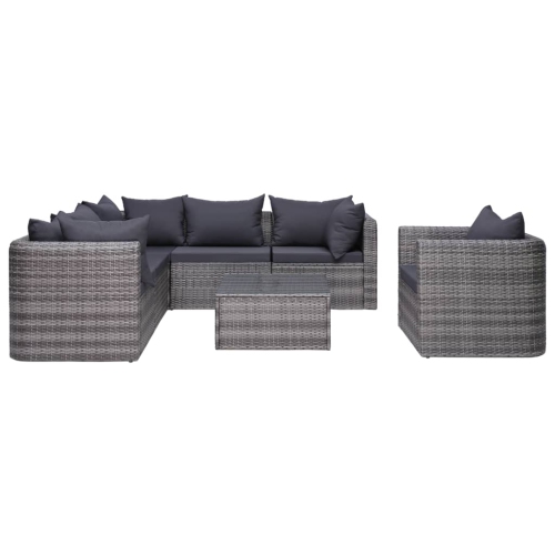 vidaXL 7 Piece Patio Sofa Set with Cushions & Pillows Poly Rattan Gray