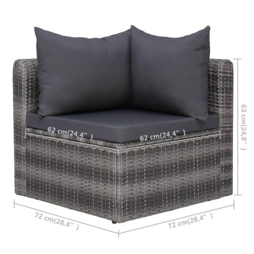 vidaXL 7 Piece Patio Sofa Set with Cushions & Pillows Poly Rattan Gray