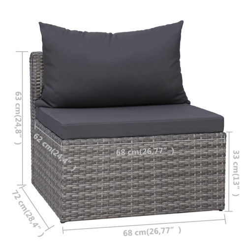 vidaXL 7 Piece Patio Sofa Set with Cushions & Pillows Poly Rattan Gray