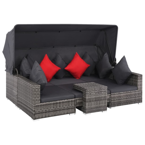 vidaXL 7 Piece Patio Lounge Set with Cushions Poly Rattan Gray