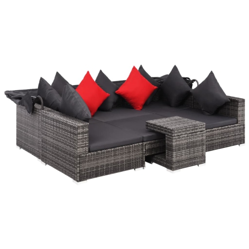 vidaXL 7 Piece Patio Lounge Set with Cushions Poly Rattan Gray