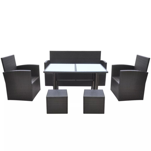 vidaXL 6 Piece Patio Dining Set with Cushions Poly Rattan Brown