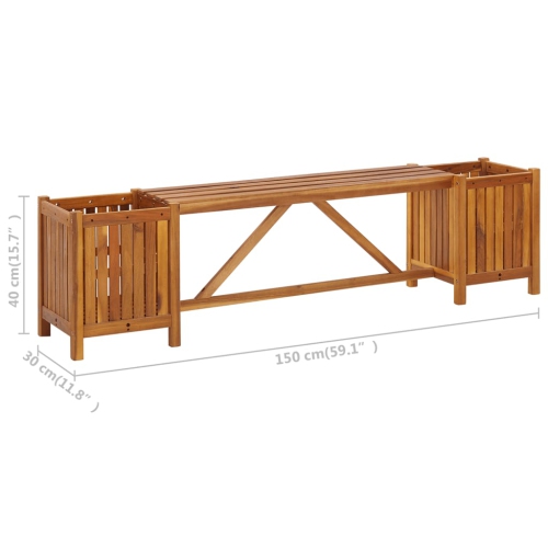 vidaXL Patio Bench with 2 Planters 59.1"x11.8"x15.7" Solid Acacia Wood
