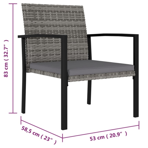vidaXL Patio Dining Chairs 2 pcs Poly Rattan Gray