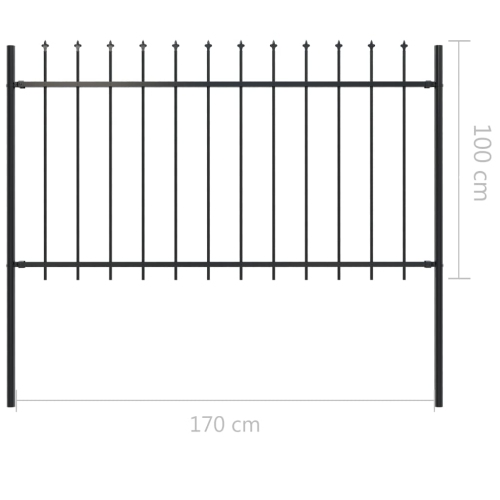 vidaXL Garden Fence with Spear Top Steel 66.9"x39.4" Black