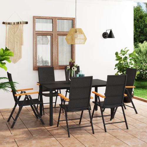 VIDAXL  7 Piece Patio Dining Set Black And In Brown