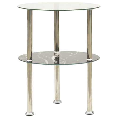 VIDAXL  2-Tier Side Table Transparent & Black 15" Tempered Glass