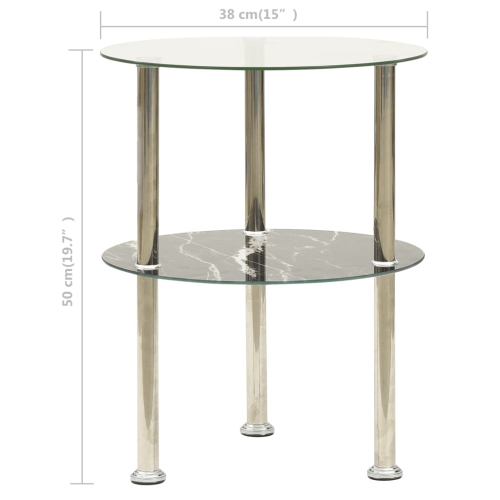 vidaXL 2-Tier Side Table Transparent & Black 15" Tempered Glass