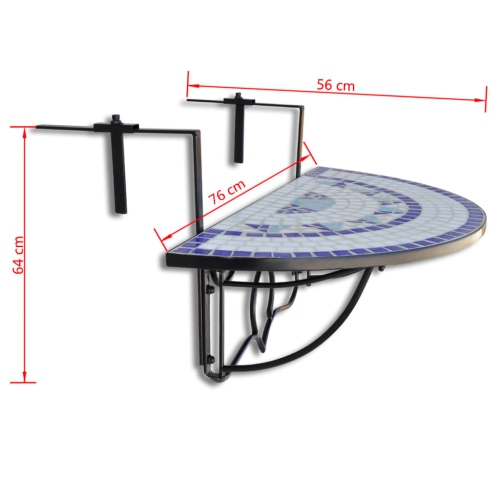 vidaXL Hanging Balcony Table Blue and White Mosaic