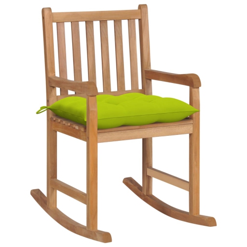 vidaXL Rocking Chair with Bright Green Cushion Solid Teak Wood