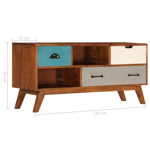 vidaXL TV Cabinet with 3 Drawers 43.3"x13.7"x19.6" Solid Acacia Wood