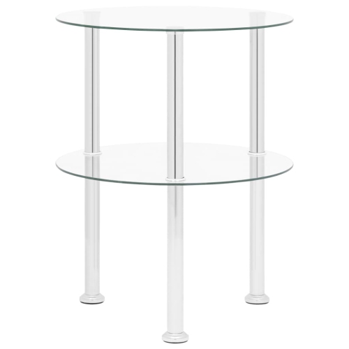vidaXL 2-Tier Side Table Transparent 15" Tempered Glass