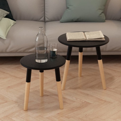 VIDAXL  Side Table Set 2 Pieces Solid Pinewood In Black