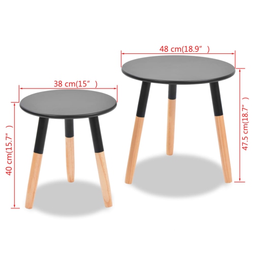 vidaXL Side Table Set 2 Pieces Solid Pinewood Black