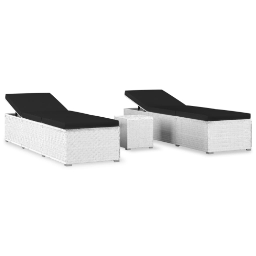 Chaises longues de patio VidaXL de 3 pièces avec table à thé en poly rotin blanc