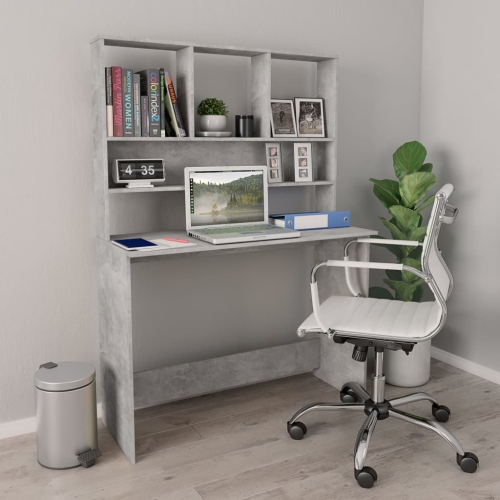 VIDAXL  Desk With Shelves Concrete 43.3"x17.7"x61.8" Chipboard In Gray