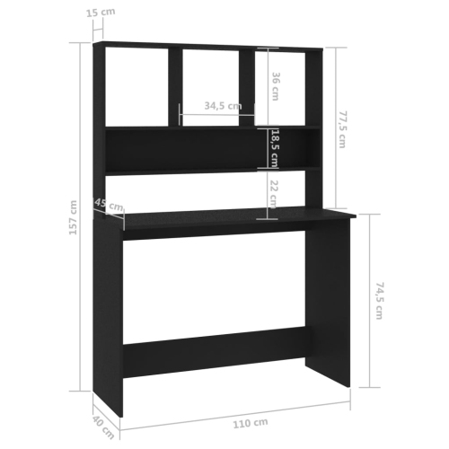 vidaXL Desk with Shelves Black 43.3"x17.7"x61.8" Chipboard