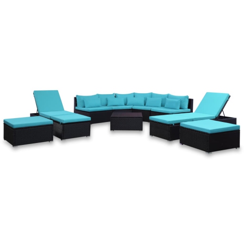 vidaXL 9 Piece Patio Lounge Set with Cushions Poly Rattan Blue
