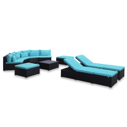 vidaXL 9 Piece Patio Lounge Set with Cushions Poly Rattan Blue