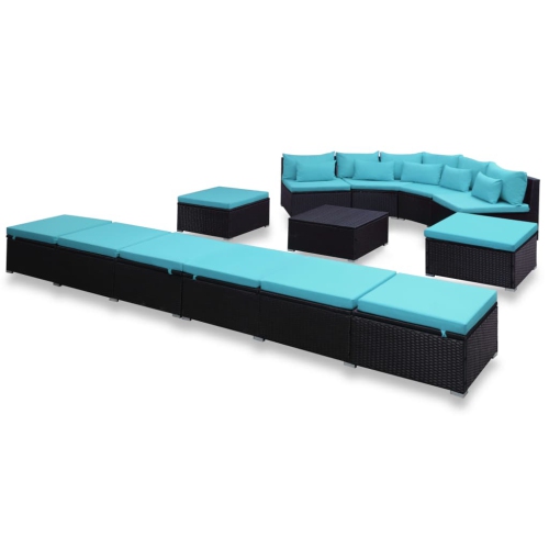 vidaXL 9 Piece Patio Lounge Set with Cushions Poly Rattan Blue