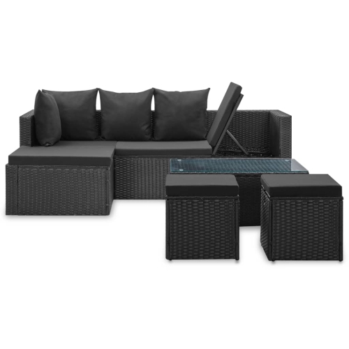 vidaXL 4 Piece Patio Lounge Set Black with Cushions Poly Rattan