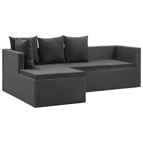 vidaXL 4 Piece Patio Lounge Set Black with Cushions Poly Rattan