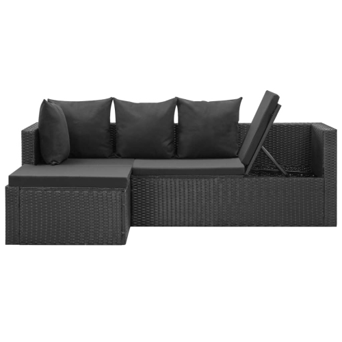 vidaXL 4 Piece Patio Lounge Set Black with Cushions Poly Rattan
