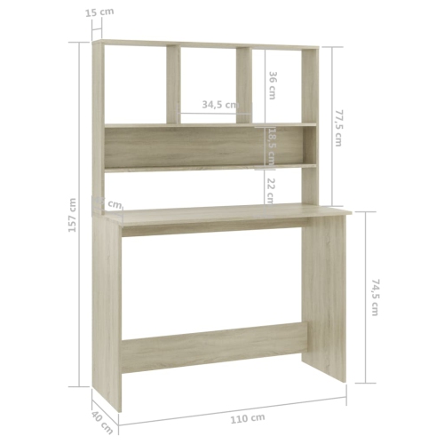 vidaXL Desk with Shelves Sonoma Oak 43.3"x17.7"x61.8" Chipboard
