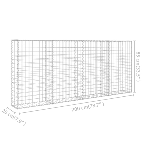 vidaXL Gabion Wall with Covers Galvanized Steel 78.7"x7.87"x33.5"