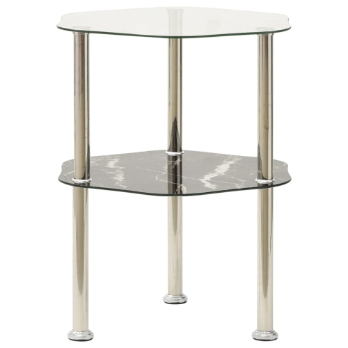 VIDAXL  2-Tier Side Table Transparent & 15"x15"x19.7" Tempered Glass In Black