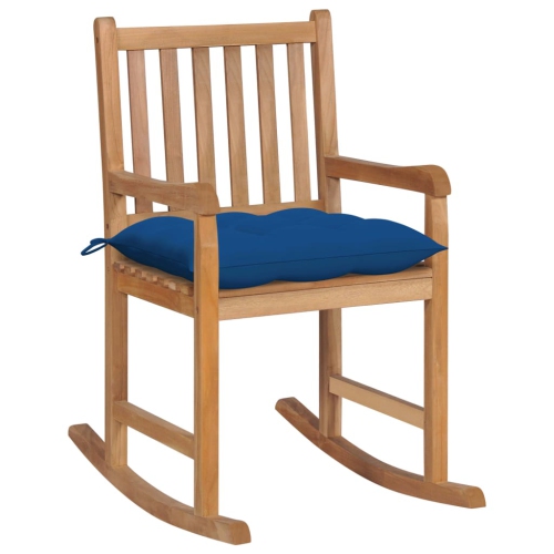 VIDAXL  Rocking Chair With Blue Cushion Solid Teak Wood