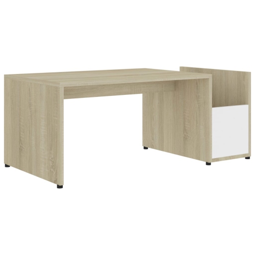 vidaXL Coffee Table White and Sonoma Oak 35.4"x17.7"x13.8" Chipboard