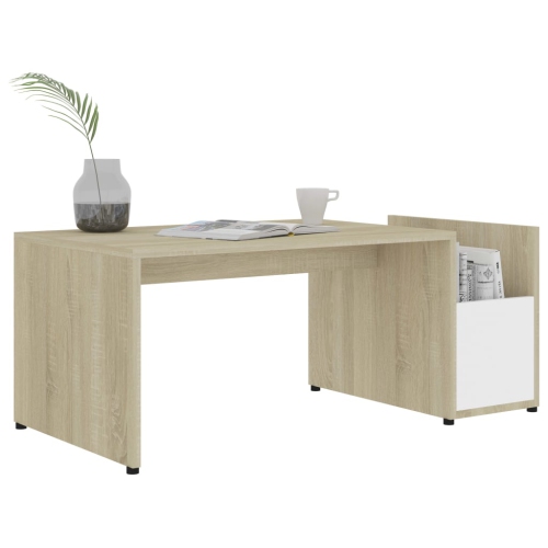 vidaXL Coffee Table White and Sonoma Oak 35.4"x17.7"x13.8" Chipboard