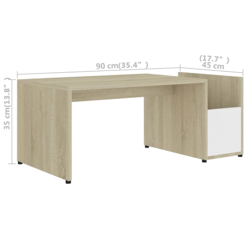 vidaXL Coffee Table White and Sonoma Oak 35.4"x17.7"x13.8" Chipboard