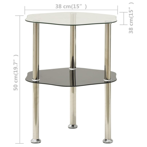vidaXL 2-Tier Side Table Transparent & Black 15"x15"x19.7" Tempered Glass