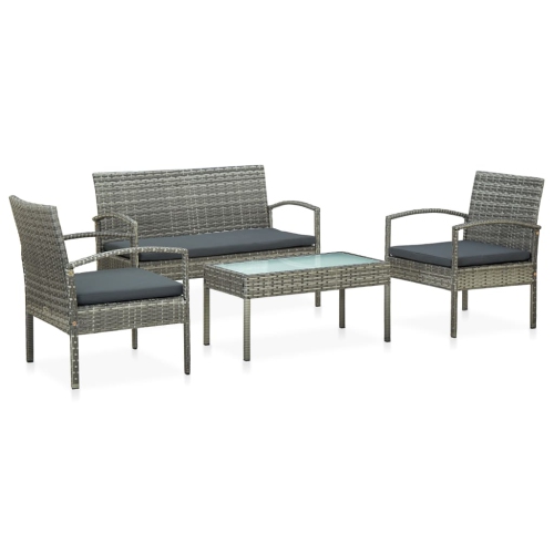 VIDAXL  4 Piece Patio Lounge Set With Cushions Poly Rattan In Gray
