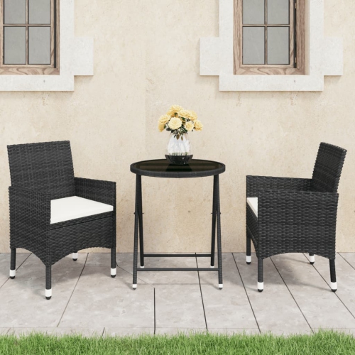 VIDAXL  3 Piece Patio Bistro Set Poly Rattan And Tempered Glass In Black