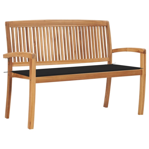 vidaXL Stacking Patio Bench with Cushion 50.6" Solid Teak Wood