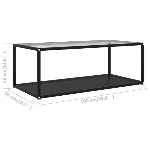 vidaXL Coffee Table Transparent and Black 39.4"x19.7"x13.8" Tempered Glass