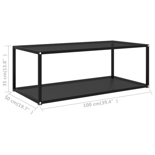 vidaXL Coffee Table Black 39.4"x19.7"x13.8" Tempered Glass