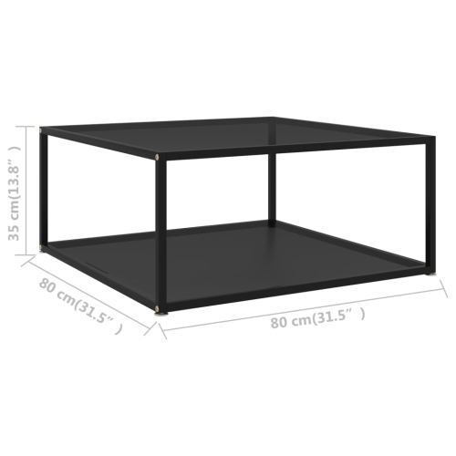 vidaXL Coffee Table Black 31.5"x31.5"x13.8" Tempered Glass
