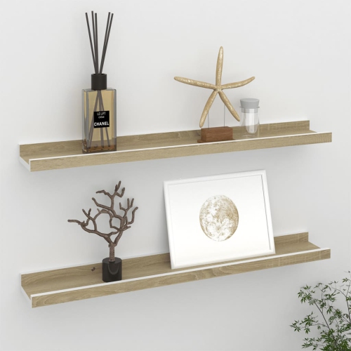 VIDAXL  Wall Shelves 2 PCs And Sonoma Oak 23.6"x3.5"x1.2" In White