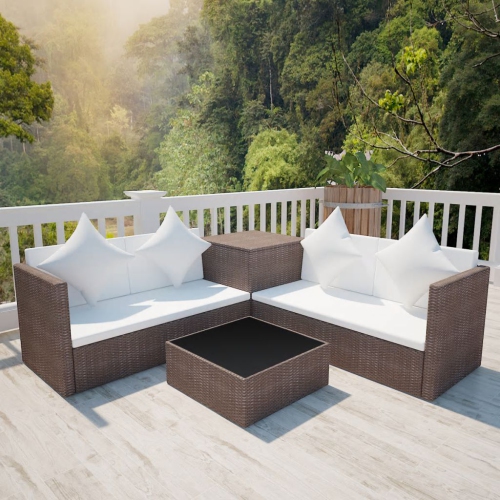 VIDAXL  4 Piece Patio Lounge Set With Cushions Poly Rattan In Brown